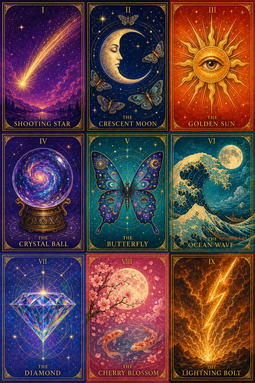 One generated sheet — nine cards in a 3×3 grid, ready to slice