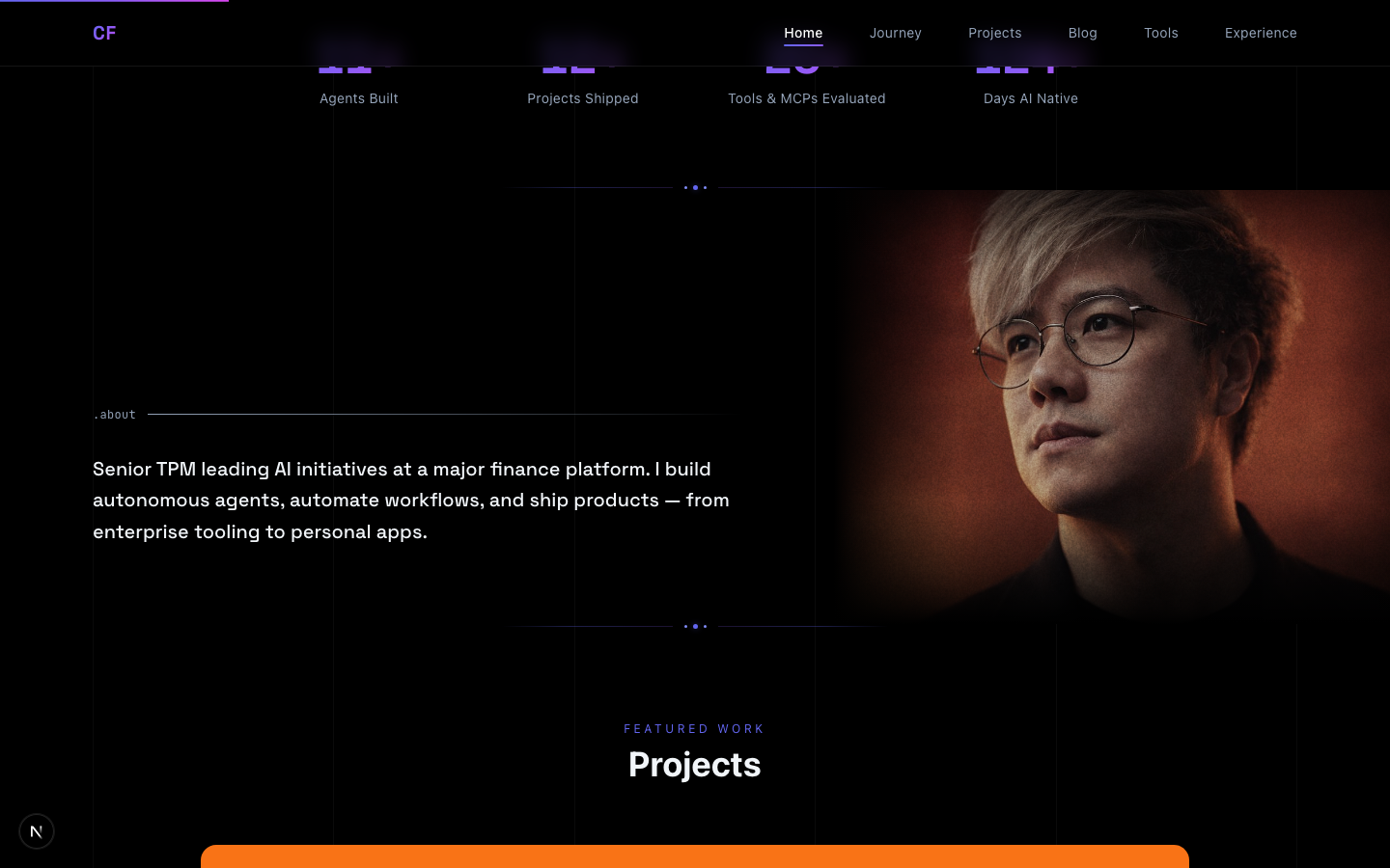 About section with film grain