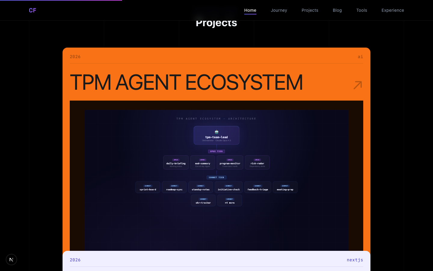 Project cards with color themes