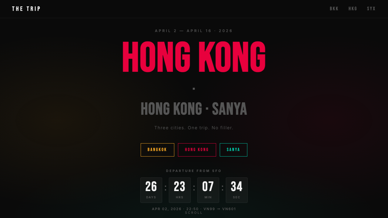 Trip Planner — Bangkok · Hong Kong · Sanya itinerary