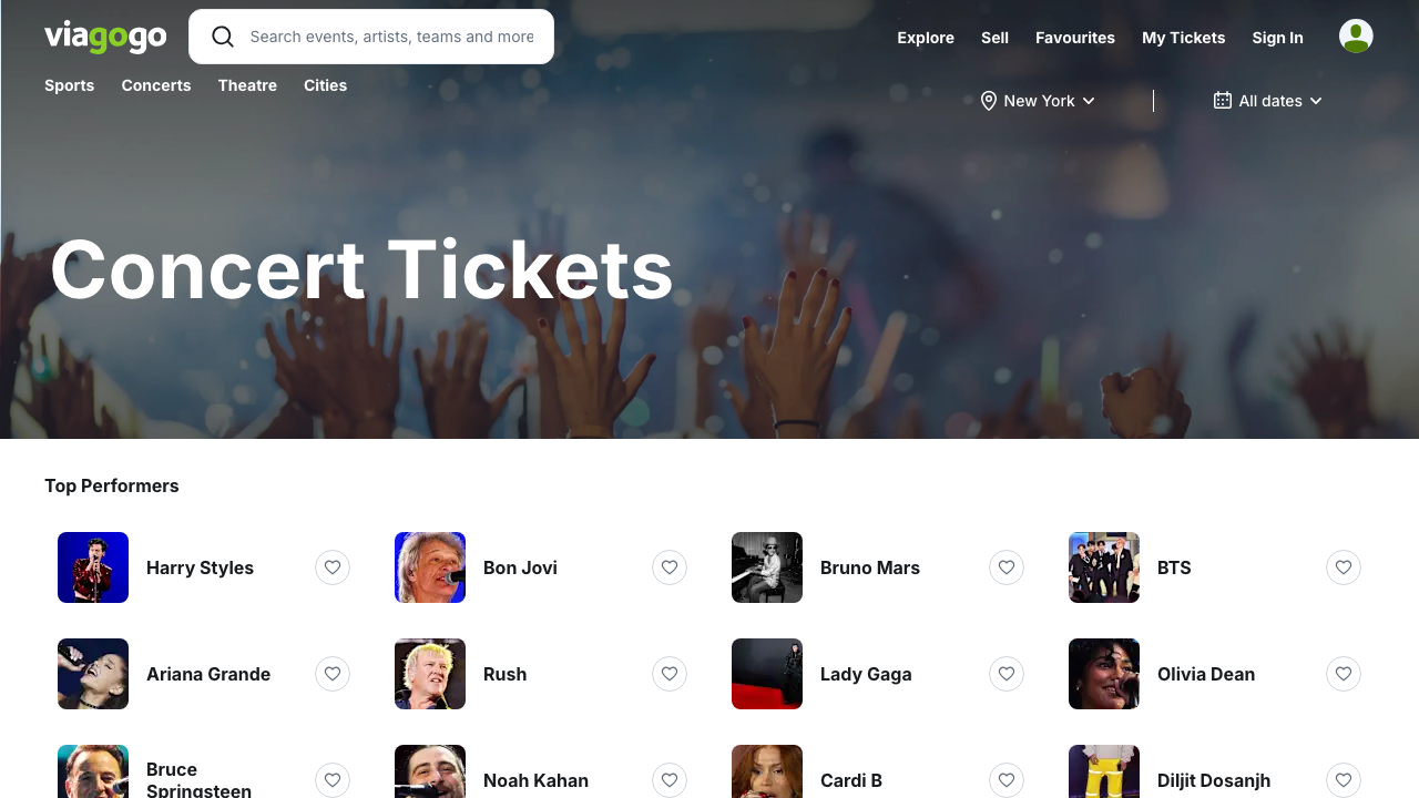 Viagogo concert ticket listings