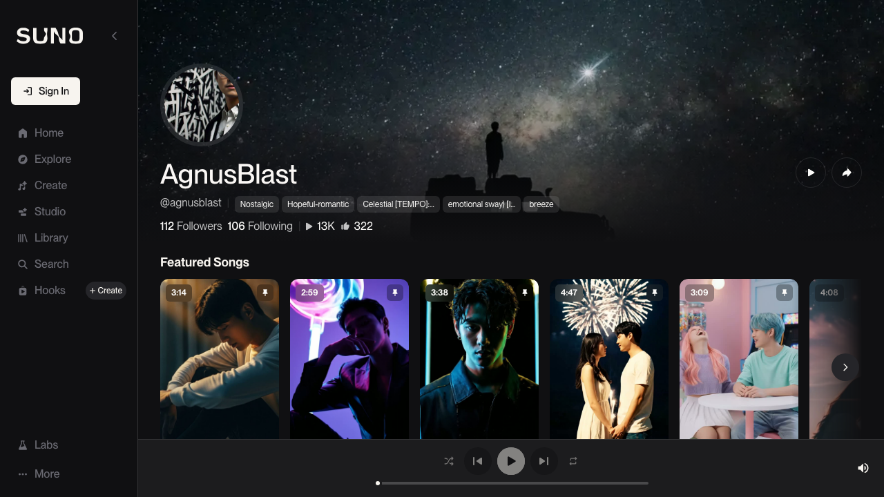 AgnusBlast on Suno — 112 followers, 13K plays