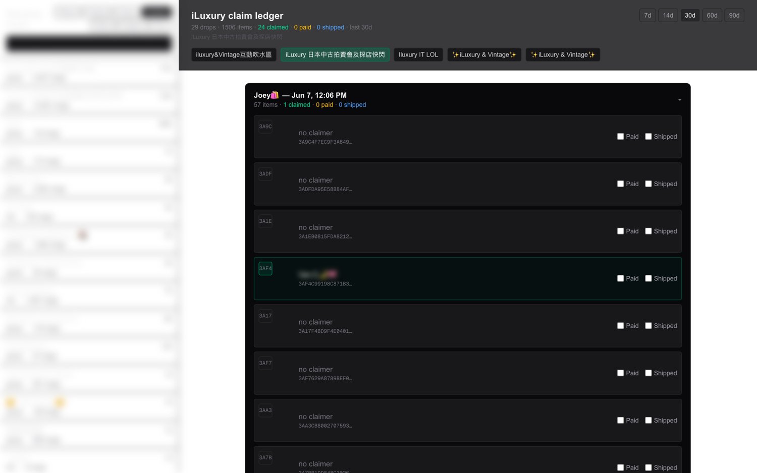 Claim ledger — every live drop and claim, tracked automatically