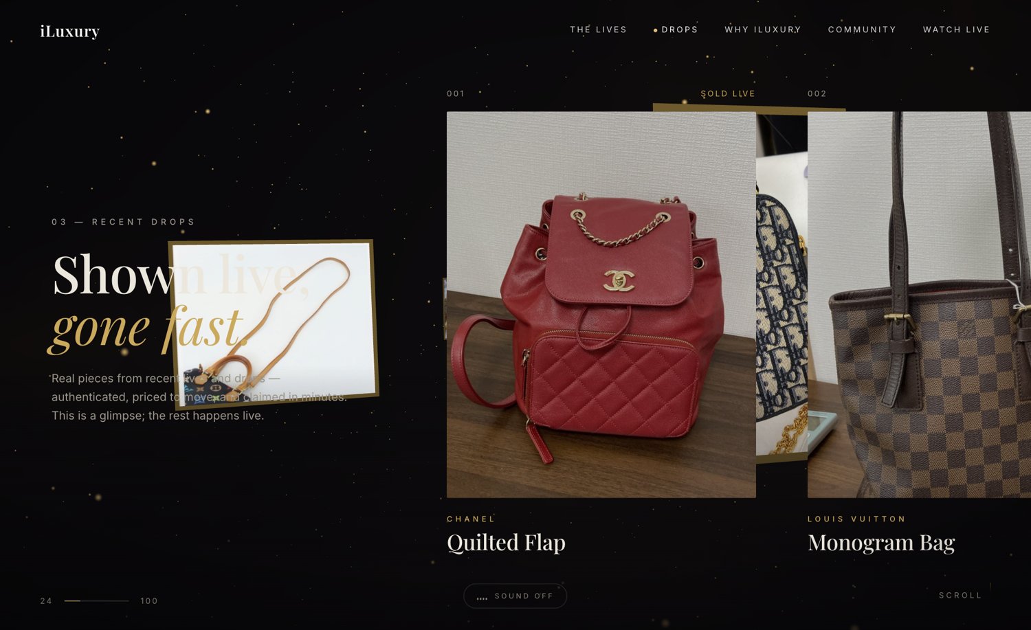 Recent Drops — real pieces shown live