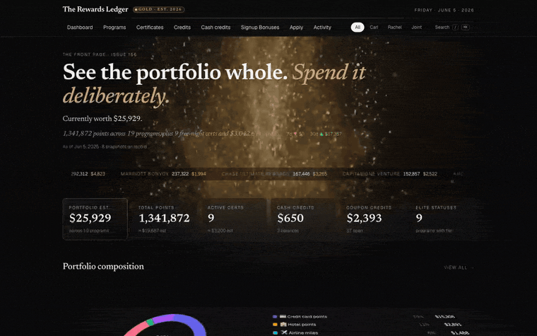 Rewards Ledger scroll-through