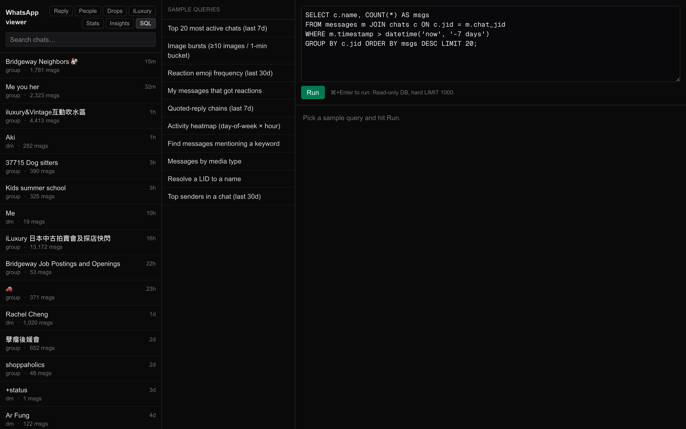SQL query interface